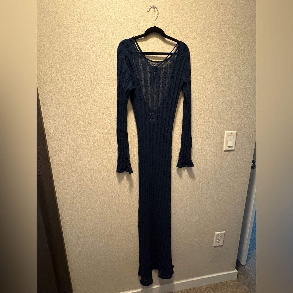 Elegant Long Sleeve Navy Dress